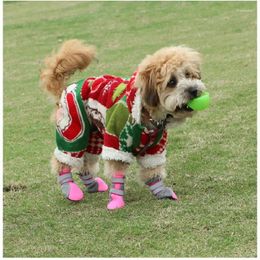 Dog Apparel 4Pcs Pet Reflective Double Barbed Net Shoes Teddy Bear Puppy Breathable Soft Bottom Night Outdoor Walking