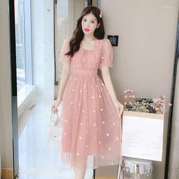 Party Dresses 2024 French Waist Closing Square Neck Dress For Women Romantic Gentle Pink High-grade Gauze