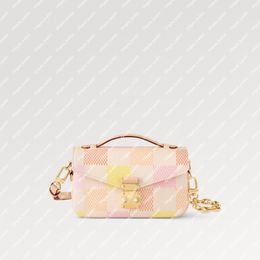 Explosion top new Pochett e Meti s East West N40749 Peach Inside central zipped pocket pastel colorway S-lock removable short chain leather strap compact bag