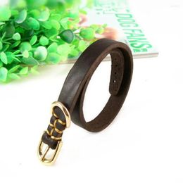 Dog Collars Adjustable Leather Collar For Small Dogs And Cat Soft Brown Genuine Doggy With Metal Buckle Puppy Pet