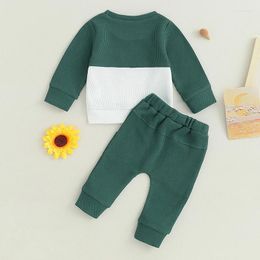 Clothing Sets Baby Boys Pants Set Long Sleeve Crew Neck Contrast Colour Sweatshirt With Elastic Waist Sweatpants Infant Clothes
