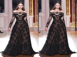 2020 Off Shoulder zuhair murad Long Sleeves Pageant Dresses Lace Black Formal Evening Dresses Celebrity Dresses Crystals4674955