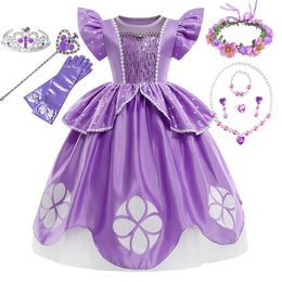 Sofia Intern Princess Role Playing Ball Gown Costume Girl Carnival Purim Cosplay Sophia the First Kid Festival Party Dress 2-10Y 240314