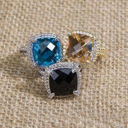 Cluster Rings 14MM Square Wired Button Finger Classic Zircon Eternal 925 Silver Ring Holiday Gift