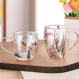 Mugs Double Layer Glass Cups Dried Flower Water Cup High-temperature Resistant High Borosilicate Christmas Milk Coffee Mug