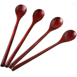 Coffee Scoops Wood Mixing Spoon Long Handle Wooden Spoons Soup Cooking For Kitchen Stirring And 4Pcs