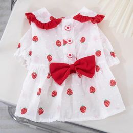 Dog Apparel Pet Clothes Strawberry Dress For Dogs Clothing Cat Small Dot Print Cute Thin Spring Summer Girl Chihuahua Products 2024