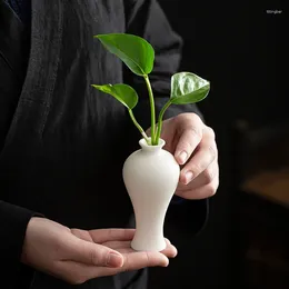 Vases Simple Mini Small Vase White Porcelain Jade Holy-Water Ornament Flower Arrangement Ceramic Tea Ceremony Home Decore