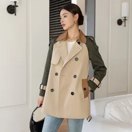 Short Spring and Autumn Mid-Long Windbreaker Women's 2024 New British Style Spring Waist Slimming Women's Jacket Colour Matching