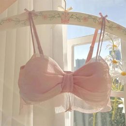 Bras Japanese Sexy Mesh Bow Women Underwear Female Lolita Sweet Pure No Steel Ring Girl Comfortable Breathable Pink Bra Bralette