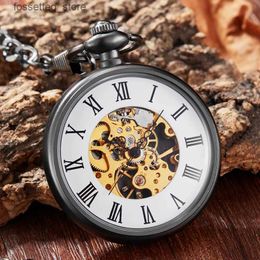 Pocket Watches Antique Vintage Necklace Steampunk Skeleton Mechanical Pocket Clock Pendant Hand-winding Men Women Fob Chain Gift L240322