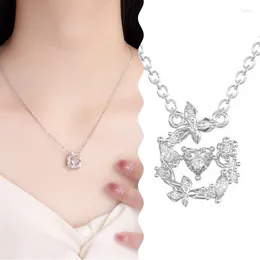 Chains Trendy Fashion Zircon Heart Butterfly Pendant Necklace For Women Exquisite Light Luxury Clavicle Chain Girls Party Jewellery Gift