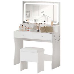 IRONCK Set LED Illuminated Mirror and Power Socket, Dressing Table with 4 Drawers, Storage Table, Bedroom, Bathroom, White Colour