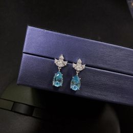 Stud Earrings (3Ct Total)1.5Ct Each Pear Cut Light Blue Diamond AU750 18K White Gold Earring Gorgeous Female Jewellery E056
