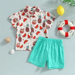 Clothing Sets Born Baby Boy Clothes Summer Short Sleeve Lapel Watermelon Coconut Tree Print Shirt Trousers 2Pcs Outfit
