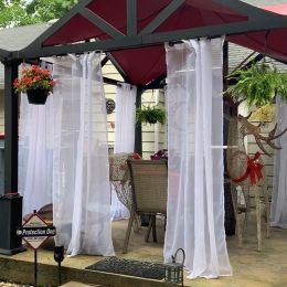 Curtains Waterproof Patio Curtain Sheer for Outdoor Living, Rustproof Silver Grommets Light Voile with Rope Tieback for Patio