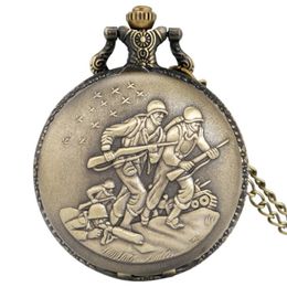 Steampunk Solider War Watches Carving Battlefield Alloy Case Men Women Quartz Pocket Watch Analogue Display Necklace Pendant Chain C2629