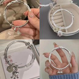 Bangle Chinese Style Floral Butterfly Push Pull Adjustable Heart Shaped Bamboo Link Flower Bud Opening Bracelet Fashion Jewelry