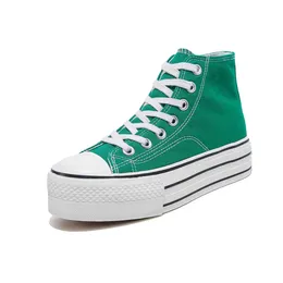 Casual Shoes 2024 Women High Top Canvas Female Thick Sole Sneakers Green Solid Colour Students Height Increasing Short Boots Lace Up