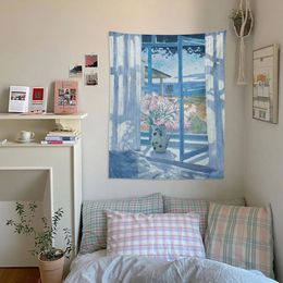 Oil Painting Windows Painting Posters Tapestry Wall Hanging Bohemian Decor Teen Indie Aesthetic Room Decor Anime Tapestry Custom 240322