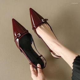 Dress Shoes Summer Women Sandals Patent Leather For Pointed Toe Thin Heel Elegant Cover Slingback Buckle