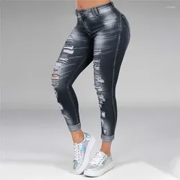 Jeans femininos plus size lapela lavada S-5XL cintura alta cor sólida calça skinny preto branqueado azul oco lápis