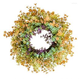 Decorative Flowers Spring Artificial Flower Wreath For Front Door Yellow Purpled Green Hanging Sign Wall Home Decors