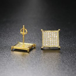 Ice Out Stud Earrings for Women Crystal Square Rock Gold Color Mens Earring CZ Luxury Hip Hop Jewelry Punk Accessories OHE112 240318