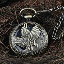 Pocket Watches Steampunk Bronze Retro Blue Roman Numerals Mechanical Pocket Transparent Skeleton Hand Winding Pocket Clock reloj L240322