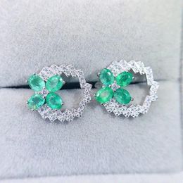 Stud Earrings Natural Real Emerald Earring Flower Style 925 Sterling Silver 0.25ct 8pcs Gemstone Fine Jewelry J23863
