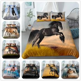 Set 3d oiling running horse duvet/doona cover set single twin double queen king cal king size bed linen set Sheer Curtains