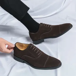 Casual Shoes Thick Soled Arrival Men Pointed Toe NUBUCK Suede Leather Male Lace Up Oxfords Wedding Dress Formal Flats Footwear