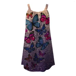 Casual Dresses Women's Summer Dress Butterfly Print Crewneck Sleeveless Straps Bohemian Vintage Beach Short