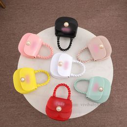 Children letter jelly handbags girls pearls buckle single shoulder bag fashion kids metals chain crossbody bags Z7317