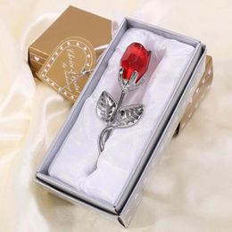 Decorative Flowers Valentines Day Gift Crystal Glass Artificial Rose Silver Transparent Simulation Flower For Home Wedding Party Gifts