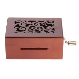 Boxes Vintage Hand Crank Music Box With Paper Tape Puncher Carved Wooden Box Decorative Creative Birthday Gift DIY Your Own Music