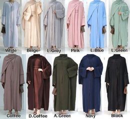 Ethnic Clothing Women Muslim Cardigan Abaya Middle East Dubai Party Robe Plain Colour Dress Headscarf Casual Burqas 3 Piece Set