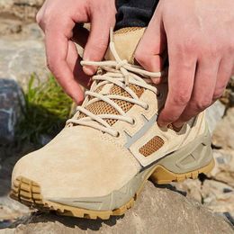 Fitness Shoes Outdoor Low Help Boots Suede Leather Upper Breathable Mesh Wear Resistant Rubber Sole Hiking Climbing Men Women Tactical