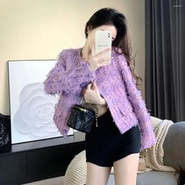 Women's Jackets Autumn Winter Tweed Jacket Womens Purple Elegant Small Fragrance Wind Woolen Blends Coat 2024 Office Lady Fashion Korean