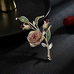 Pins Brooches SUYU Luxury Copper Micro Inlaid Cubic Zirconia Rose Brooch Jewellery Gifts Dress Accessories L240323