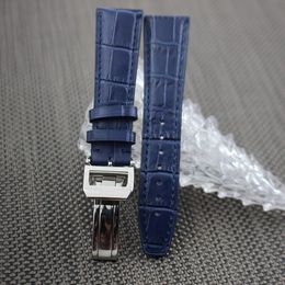 Leather Watch Straps Blue Watch Band with Spring Bar for IWC 261P