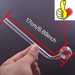 Wholesale 17cm Bent smoking hand pipes Big thick heady clear pyrex glass collect Tester Straw Tube pipe