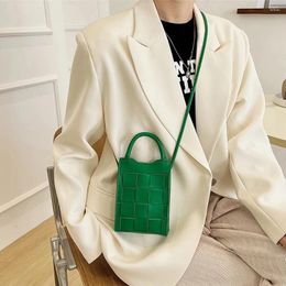 Shoulder Bags Women Weave Phone Messenger Bag PU Leather Handbag With Short Handle Luxury Designer Trend Lady Tote