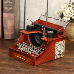 Boxes Mini Musical Case Typewriter Model 8 Notes Mechanical Musical Box Wood Metal Gift Ornaments for Kids Adults for Birthday Wedding