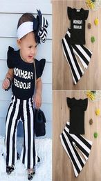 Baby Kids Girls Clothes Summer Girls Tshirt Trousers 2 Piece Sets Kids Designer Clothes Ruffle Letter Tshirt Striped Trousers3982912