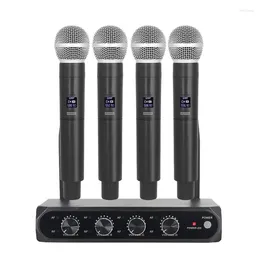 Microphones Professional Wireless Microphone System UHF 4 Channel Black For Stage Home Parties Churches