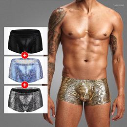 Underpants Sexy Mens Underwear Boxers Snake Skin Leather Boxer Shorts Men U Convex Penis Pouch Low Waist Male Cueca Masculina