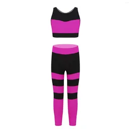 Clothing Sets Summer Sport Suit Kids Girls Outfits Running Workout Gym Wear Casual Stripes Cropped Vest Tops And Pants Sports Set