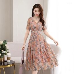 Casual Dresses Women's Summer Graceful Chiffon Over-the-Knee Midi Dress Woman Vestido De Mujer Femme Robe