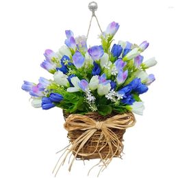 Decorative Flowers Artificial Flower Rattans Basket Wreath Pendant Door Hangings Simulations Tulips Home Decors For Porch Farmhouses